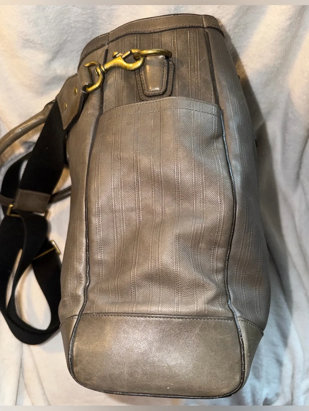 Coach 70th Anniversary Harrison Striped Leather Convertible Tote Bag Grey